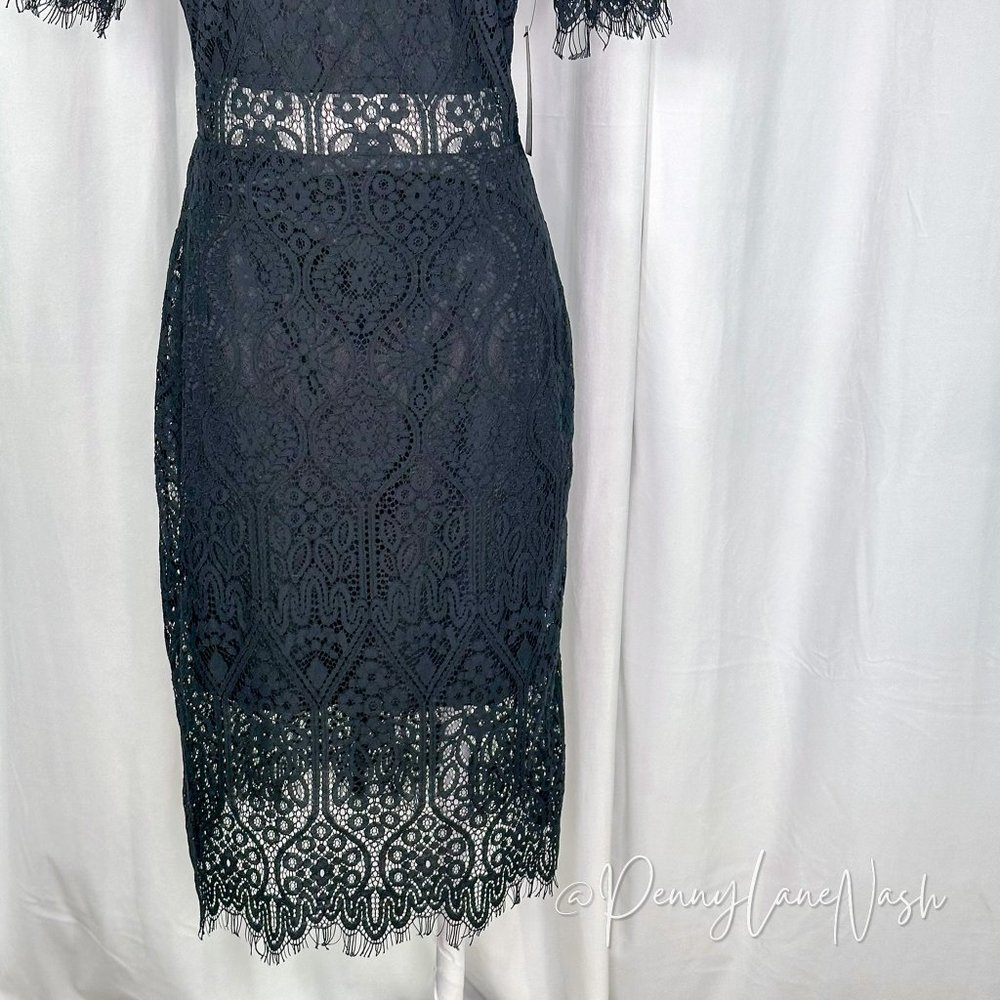 NWT Lulu's Remarkable Black Sheer Lace Short Sleeve Midi Dress - Picture 5 of 15